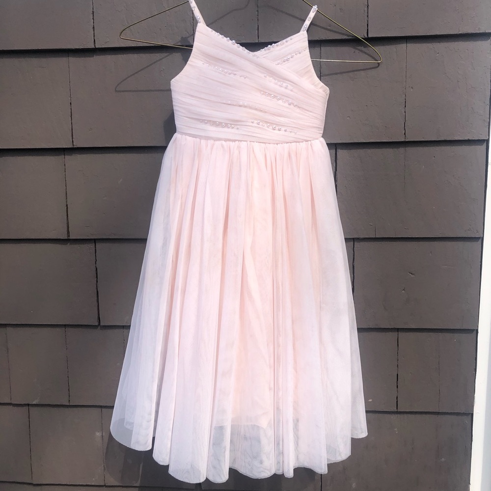 Princess Daliana blush tulle flower girl dress with pearl beading size 4